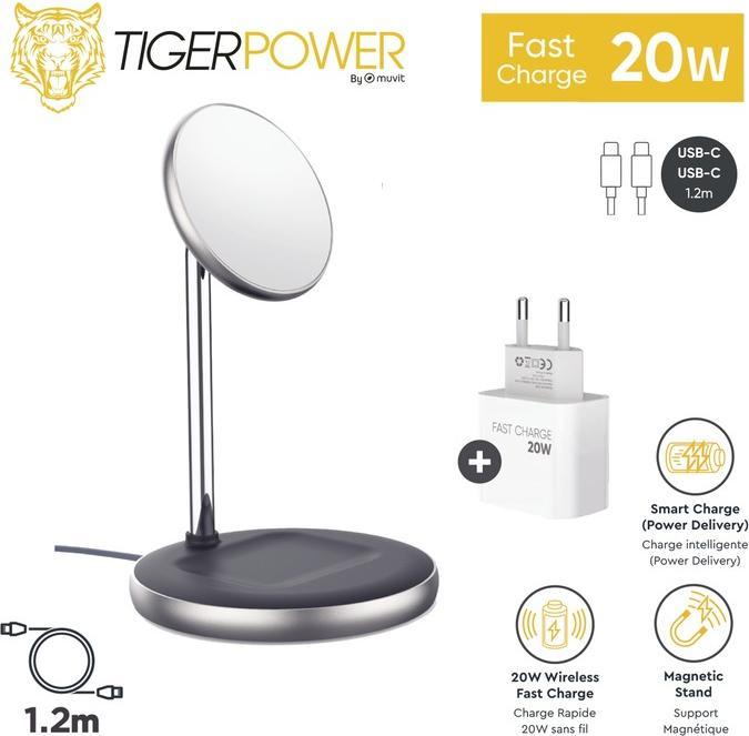 Immagine prodotto Muvit Tiger Power Support Pack Chargeur Magsafe Mob Airpods 20w + Cavo 1,2m (20 W)