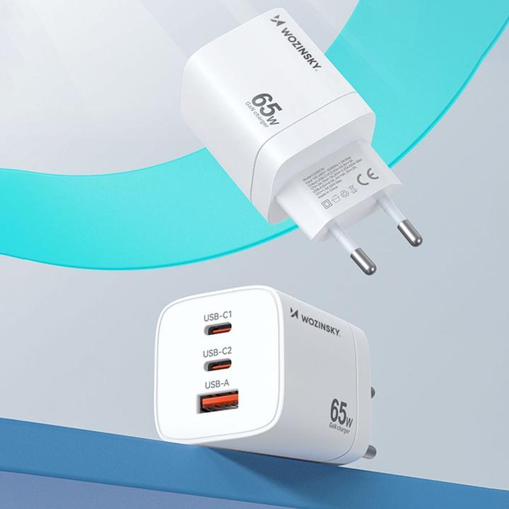 Actual product image Wozinsky CGWCW 65W USB-A / 2 x USB-C GaN wall charger - white (65 W)