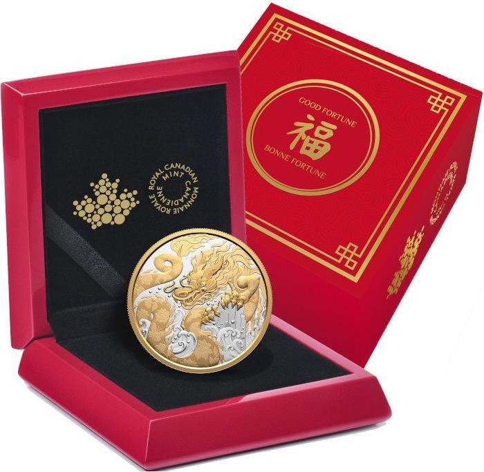Immagine prodotto Royal Canadian Mint Silber Water Dragon 5 oz PP - Teilvergoldet 2025 (999.90, 2025)