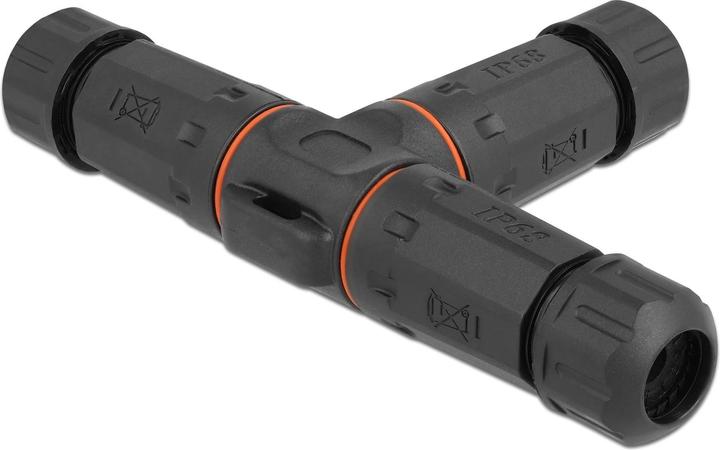 Delock Kabelverbinder T-Form für Aussenbereich 3 Pin, IP68 wasserdicht, schraubbar, Kabeldurchmesser 4,5