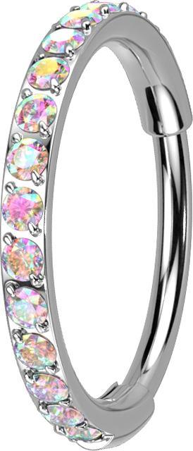 Star Piercing Micro Segmentring klappbar silber seitlich Kristalle multicolor (Titan G23, ohne Messing)