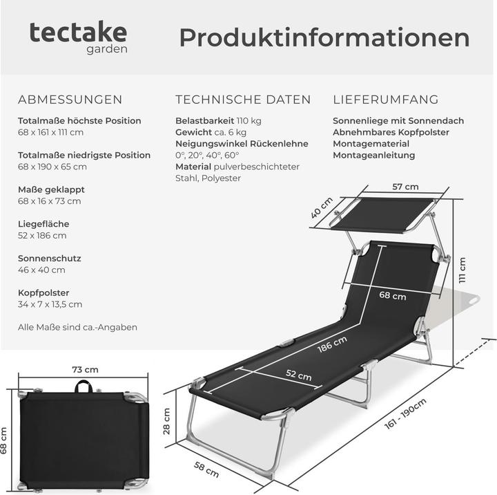 Produktbild tectake Gartenliege (190 cm)