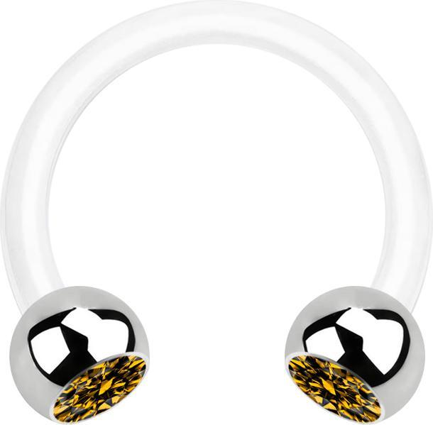 Immagine prodotto Star Piercing Micro Circular Barbell bianco con due sfere in cristallo topazio argentato (Acciaio chirurgico 316L, Bioflex, senza ottone)