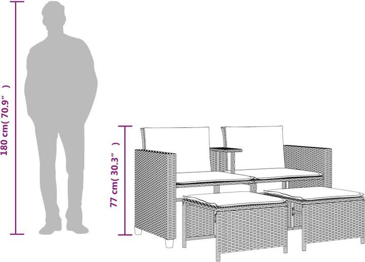 Image du produit VidaXL Canapé de jardin 2 places avec table et tabourets