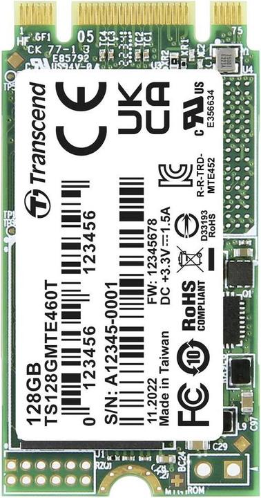 Actual product image Transcend MTE460T 128 GB Internal M.2 PCIe NVMe SSD 2242 PCIe NVMe 3.0 x2 Industrial (128 GB, M.2 2242)