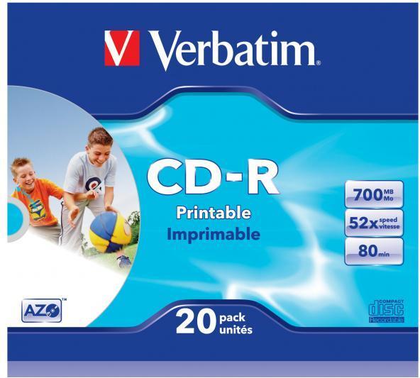 Immagine prodotto Verbatim CD-R 52x, 700MB, confezione da 20, stampabile su larga scala (20 x)