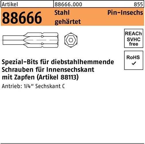Productafbeelding Bit R 88666 Binnenzeskant met stift SW6 /M10 gehard staal (6 mm)