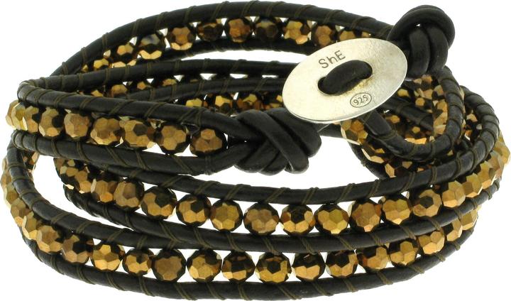 Immagine prodotto Leyda Bracciale in pelle oro (50 cm, Argento 925, Pietra sintetica, Cuoio)