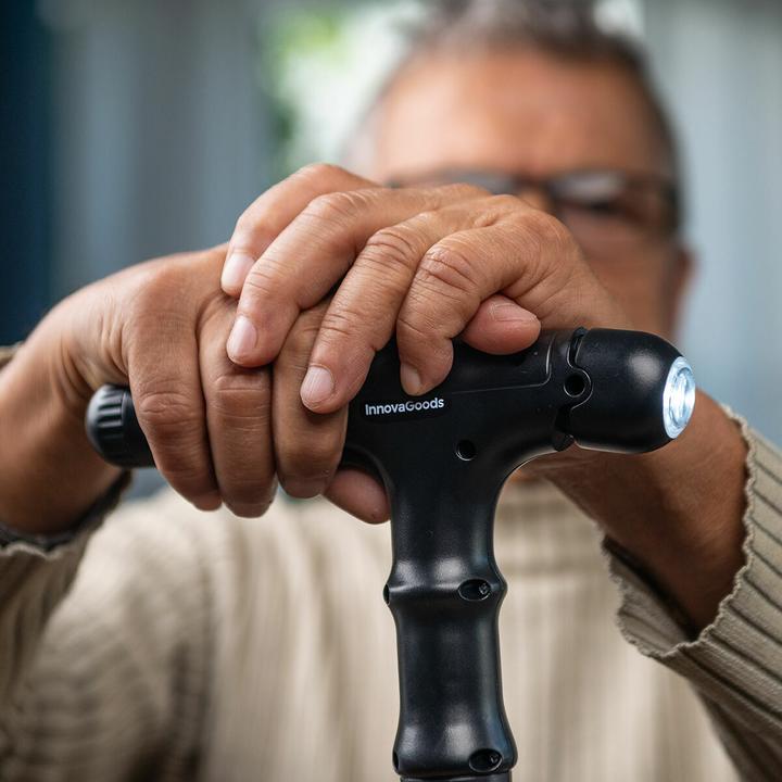 Actual product image InnovaGoods Extendable walking stick with LED light, alarm and mechanical gripper handle