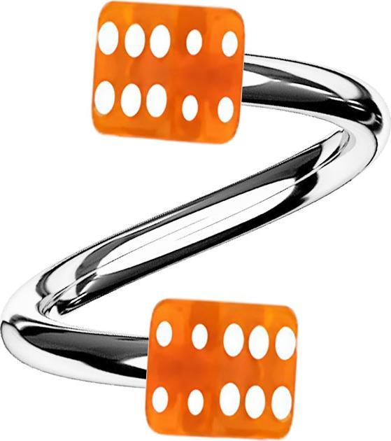 Produktbild Star Piercing Micro Spirale silber mit zwei Würfel orange transparent (Acryl, ohne Messing, Chirurgenstahl 316L)