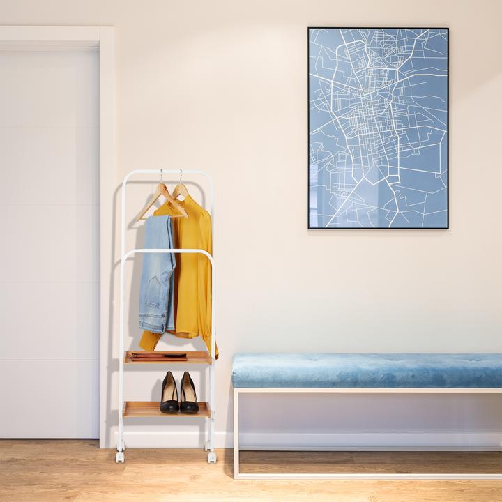 Actual product image Relaxdays Valet Stand on Wheels, Clothes Rail With 2 Tiers
