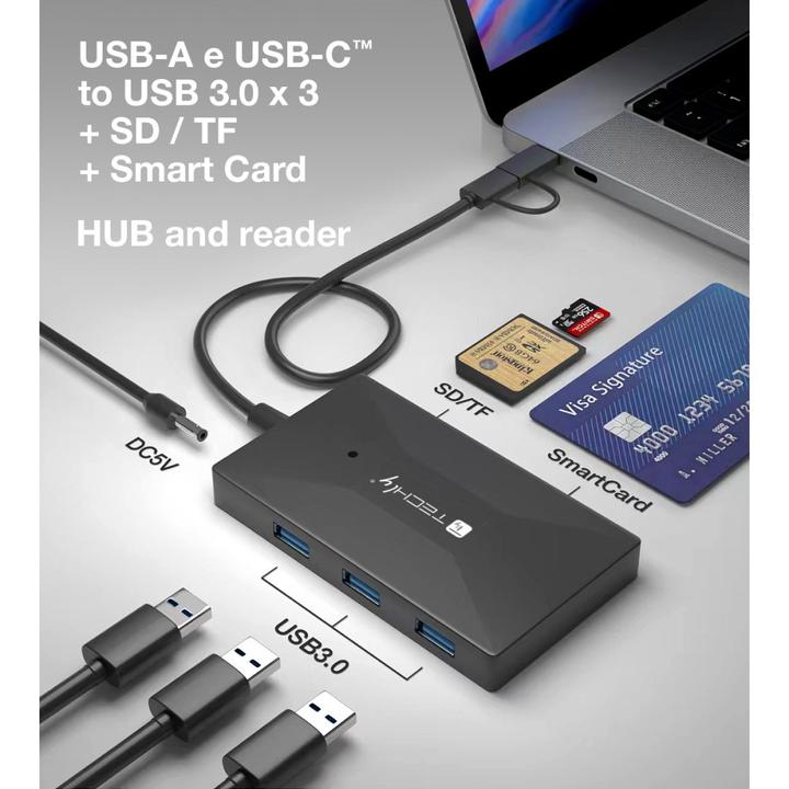 Produktbild Techly Multi-Kartenleser und HUB USB-A/C (Type-B)
