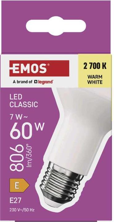 Image du produit Emos Lampe LED Classic R63 / E27 / 7 W (60 W) / 806 lm / Blanc chaud (E27, 7 W, 806 lm, 1 x, E)