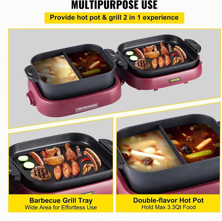 Image du produit Vevor 2 en 1 Hot Pot électrique 1300W Grill 800W