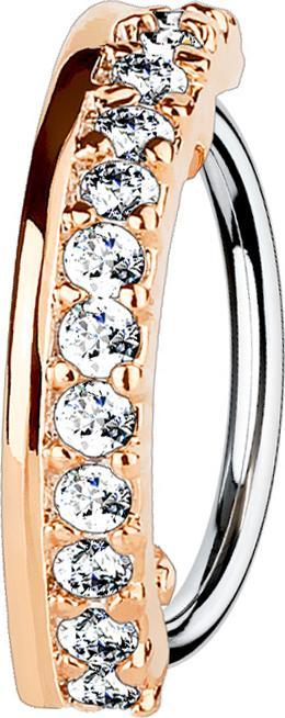 Actual product image Star Piercing Micro Piercing Ring rose gold semicircle with thirteen crystals (Brass, Surgical steel 316L)