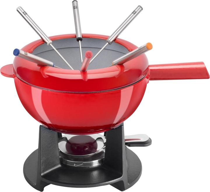 Image du produit Zwilling Service à fondue en fonte 20 cm rouge avec 6 fourchettes en acier inoxydable (Fondue au fromage, Fondue au chocolat)