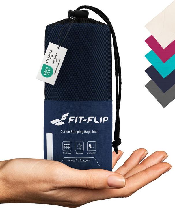 Fit-Flip Hüttenschlafsack Baumwolle ultraleicht mit Kissenfach 90x220cm (220 cm)