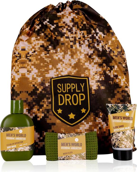 Produktbild Accentra Badeset MEN'S WORLD in Turnbeutel mit Camouflage Print, inkl. 200ml Body Wash, 75ml After Shave Balm (Rasierset)