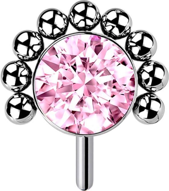 Produktbild Star Piercing Threadless silber front Kugelhalbblume Kristall pink (ohne Messing, Titan G23)