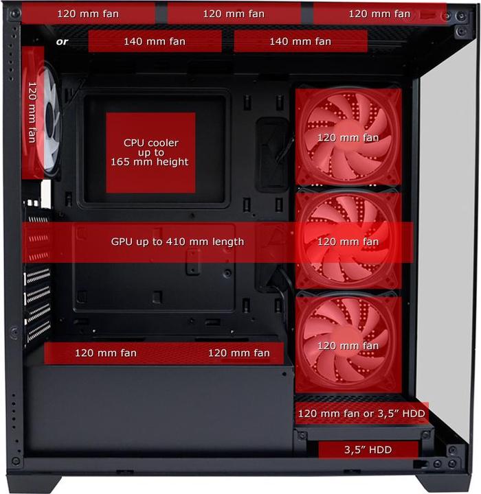 Image du produit LC-Power Boîtier MidiTower 715B black USB3.2/Audio,sans alimentation,SEAMLESS X (mATX, Mini-ITX, ATX)