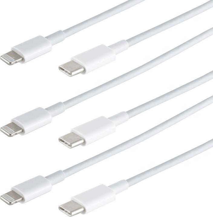 Actual product image S-Impuls Set of 3 fast charging cables USB-C to 8-pin, white, 2 m (2 m, USB 3.2 Gen 1)
