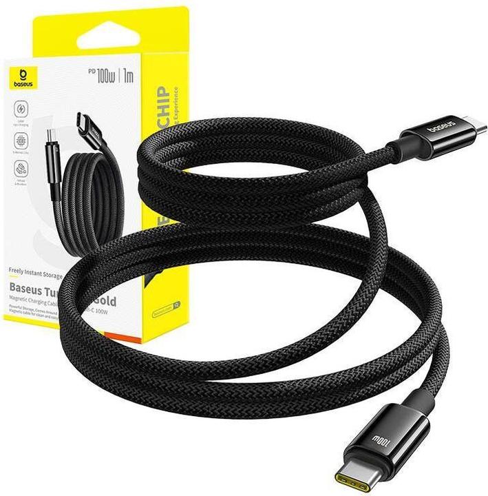 Actual product image Baseus Tungsten Gold magnetic USB-C / USB-C cable 100W 1m - black (1 m, USB 2.0)