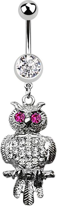 Star Piercing Banane silber mit Anhänger Eule pink und silber (Chirurgenstahl 316L, ohne Messing)
