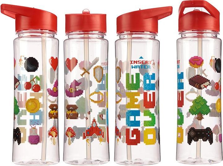 Produktbild Puckator Game Over wiederverwendbare Plastik-Wasserflasche mit faltbarem Strohhalm 550ml (0.50 l)
