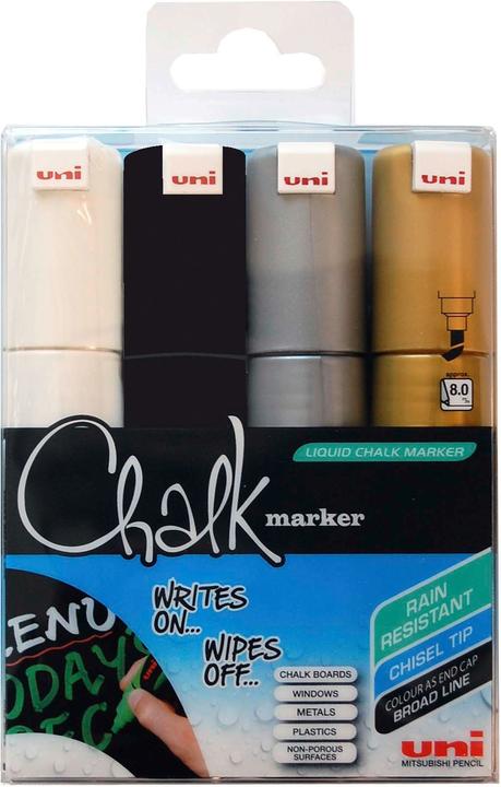Produktbild Uni-ball Chalk Marker - Kreidemarker (Weiss, Silber, Gold, Schwarz, 8 mm, 4 x)