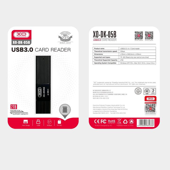 Actual product image xO card reader 2 in 1 DK05B USB 3.0 black (USB 3.0)