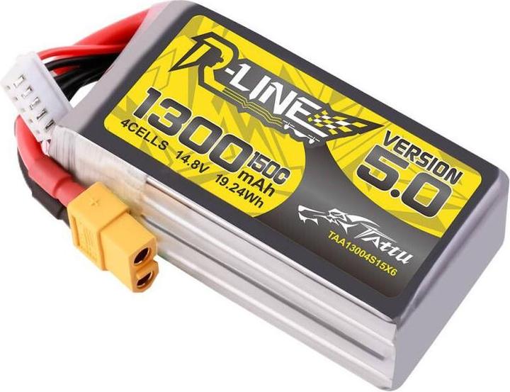 Image du produit Tattu R-Line Version 5.0 1300mAh 14.8V 150C 4S1P Lipo Battery Pack with XT60 Plug (14.80 V, 1300 mAh)