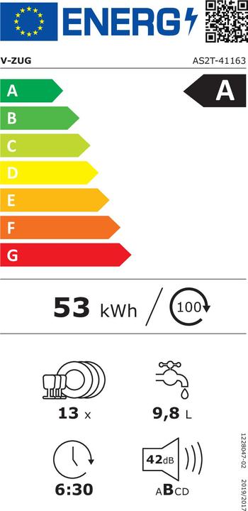 Energie-Label V-Zug Einbaugeschirrspüler Adora V2000 VG mit Gleitblech