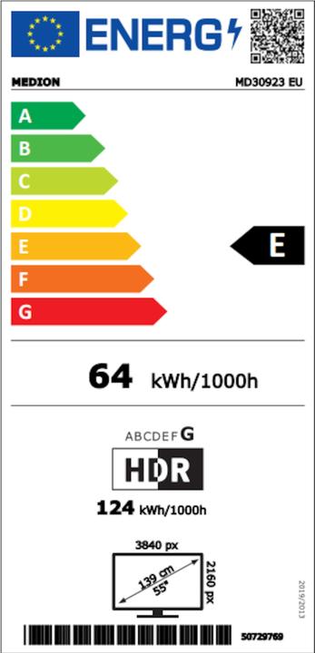 Energy Label Medion LIFE® X15573 (MD 30923) Android TV™ (55", LCD, 4K)