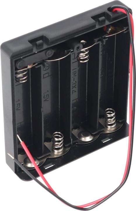 Produktbild XCell AccuCell Batteriehalter für 4 Stück Mignon AA HR-3, LR6 Batterien oder Akkus mit Deckel und Kabel