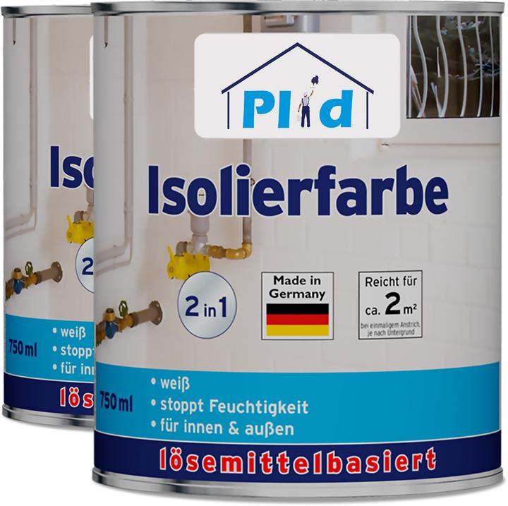 Produktbild Plid Isolierfarbe 1,5L Weiss für ca. 4m² /Kellerfarbe Nikotinfarbe deckweiss Wandfarbe (Weiss, 1.50 l)