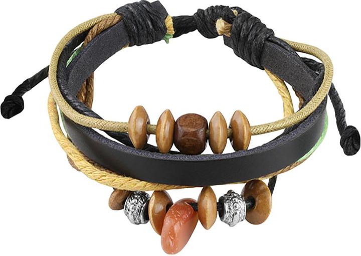 Produktbild Star Piercing Lederarmband schwarz mit verschiedenen Perlen (Leder, Organisch, ohne Messing, Mineralisch)