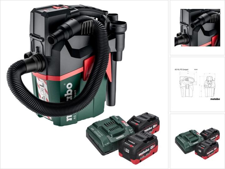 Produktbild Metabo AS 18 L PC Compact Akku Sauger 18 V 6 l IPX4 Staubklasse L Nass und Trocken + 2x Akku 8,0 Ah (Nass-Trockensauger)