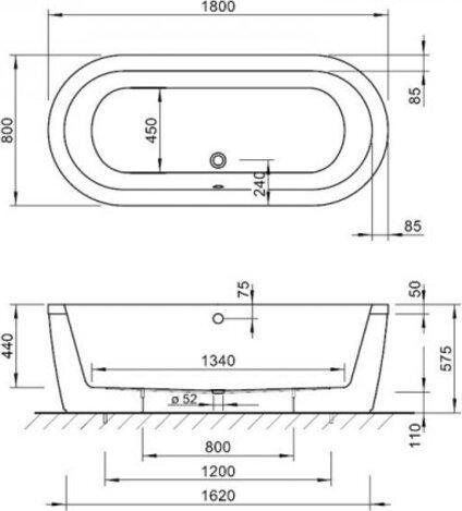 Image du produit Koralle Baignoire T200 ovale autoportante avec tablier moulé, 1800x800mm, façade à débordement (184 cm, 80 cm)