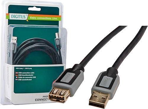 Produktbild Digitus Assmann USB 2.0 extension cable. type A M/F. 5.0m. USB 2.0 conform. UL. bl/gr. gold (0.15 m, USB 2.0)