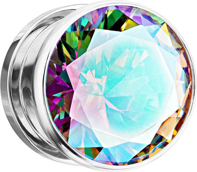Immagine prodotto Star Piercing Flesh Plug argento con grande cristallo multicolore (senza ottone, Acciaio chirurgico 316L)