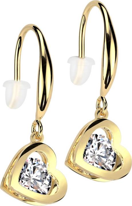 Star Piercing Ohrring vergoldet Anhänger Herz Kristall silber (Chirurgenstahl)