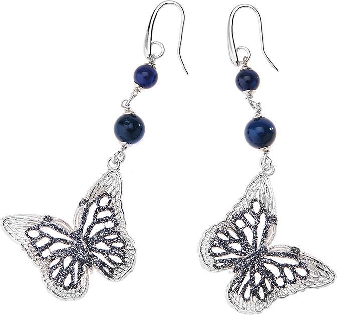 Produktbild Ottaviani Rhodium-plated bronze earrings with glitter and agate