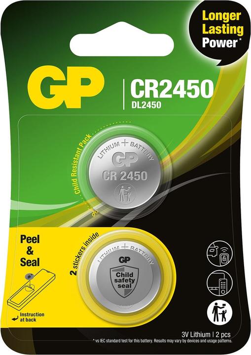Produktbild GP Batteries GP Coin cell battery CR2450 3V Safety Seal - 2-pack (2 Stk., CR2450)