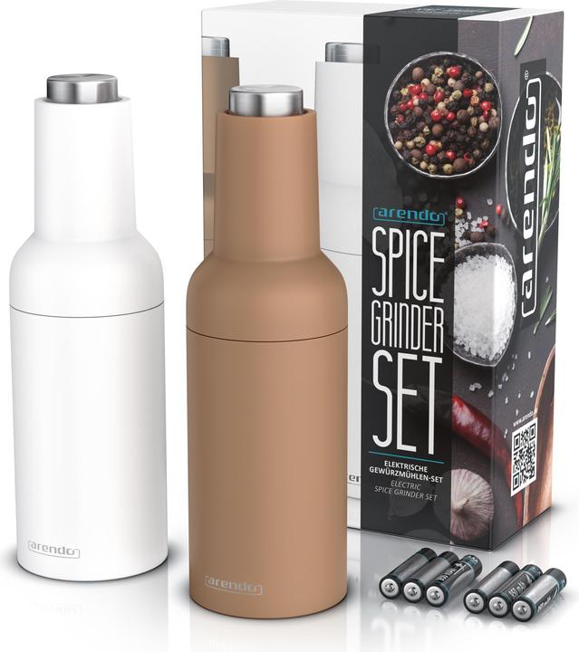 Immagine prodotto Arendo Set di 2 macina sale e macina pepe, macina sale e pepe elettrico, con una sola mano, a batteria (Sale, Pepe)