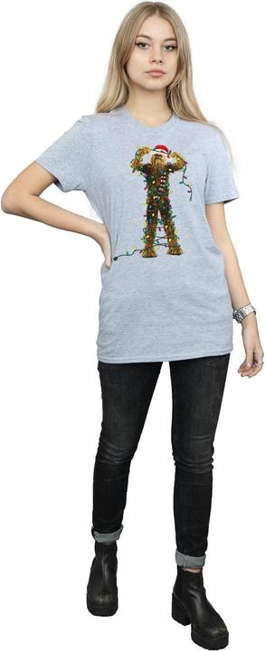 Actual product image Star Wars Womens/Ladies Chewbacca Christmas Lights Cotton Boyfriend T-Shirt (S)