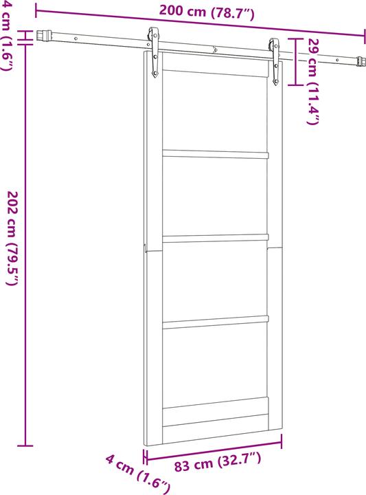Produktbild VidaXL Schiebetür mit Hardware-Set 83x202 cm Massivholzkiefer