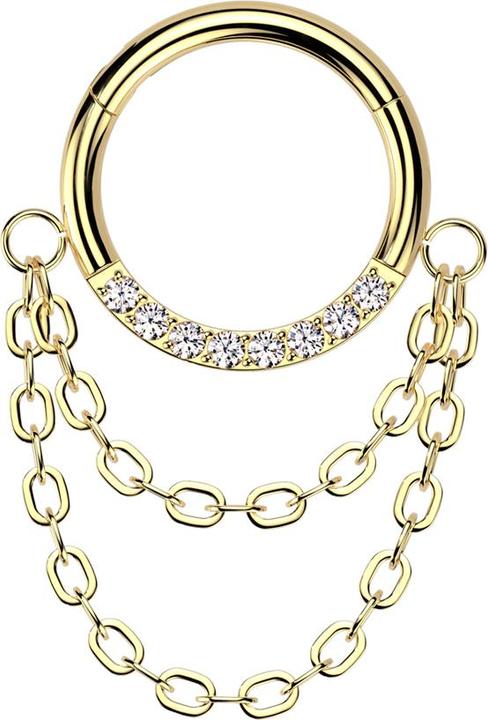 Produktbild Star Piercing Micro Segmentring klappbar vergoldet front Kristalle silber Anhänger zwei Ketten (ohne Messing, Titan G23)