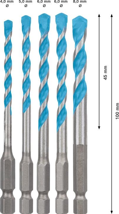 Produktbild Bosch Professional Zubehör EXPERT HEX-9 MultiConstruction Bohrer-Set, 4/5/6/6/8 mm, 5-tlg. (4 - 8 mm)