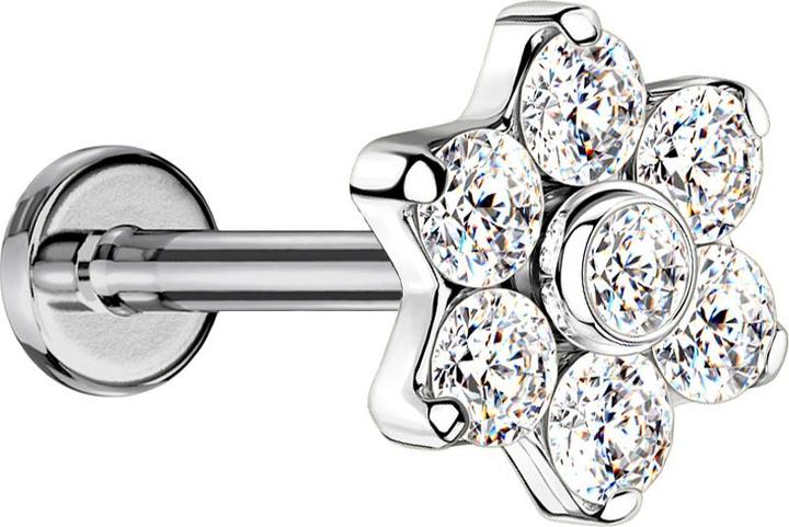 Immagine prodotto Star Piercing Micro Labret filo interno argento con cristalli di fiori argento (senza ottone, Titanio G23)