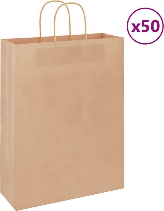 Produktbild VidaXL Kraftpapiertüten 50 Stk. mit Henkel Braun 32x12x42 cm Papiertüte (Geschenktüte, 50 x)